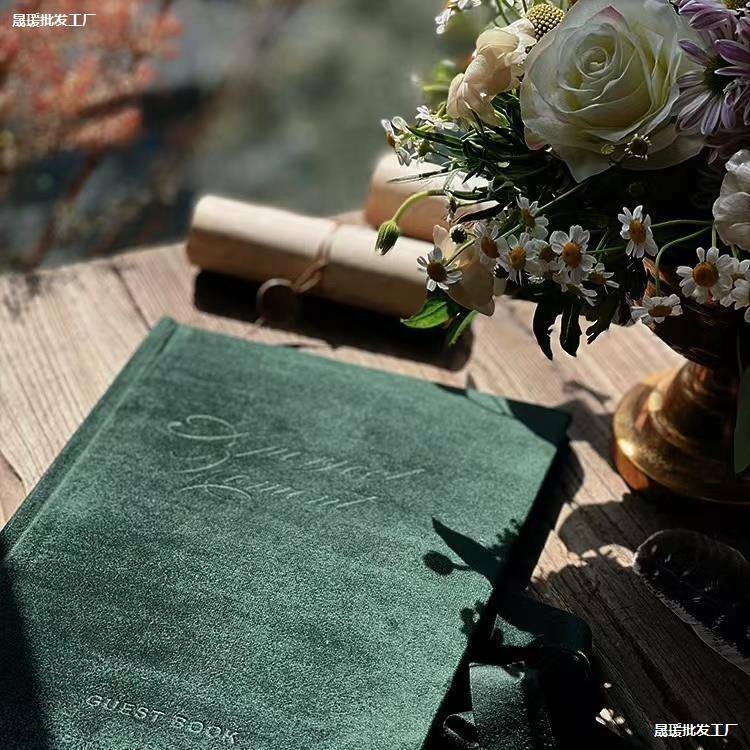 高档丝绒婚礼签到本商务会议签名簿结婚礼金簿红色金色