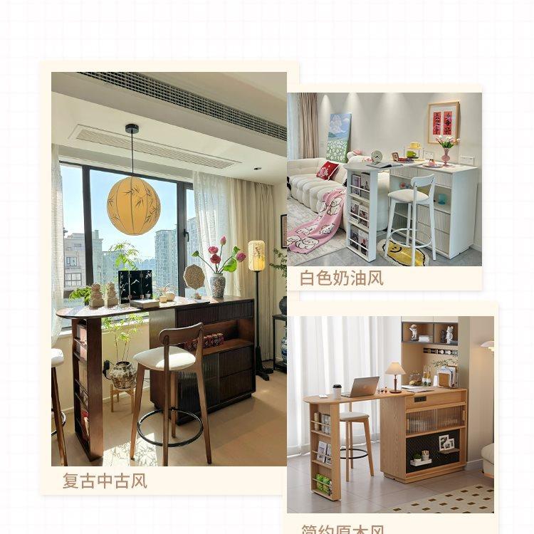 G*实吧木台子家岛用阳台休BZE闲可伸缩小户型隔断窄台餐边桌柜一