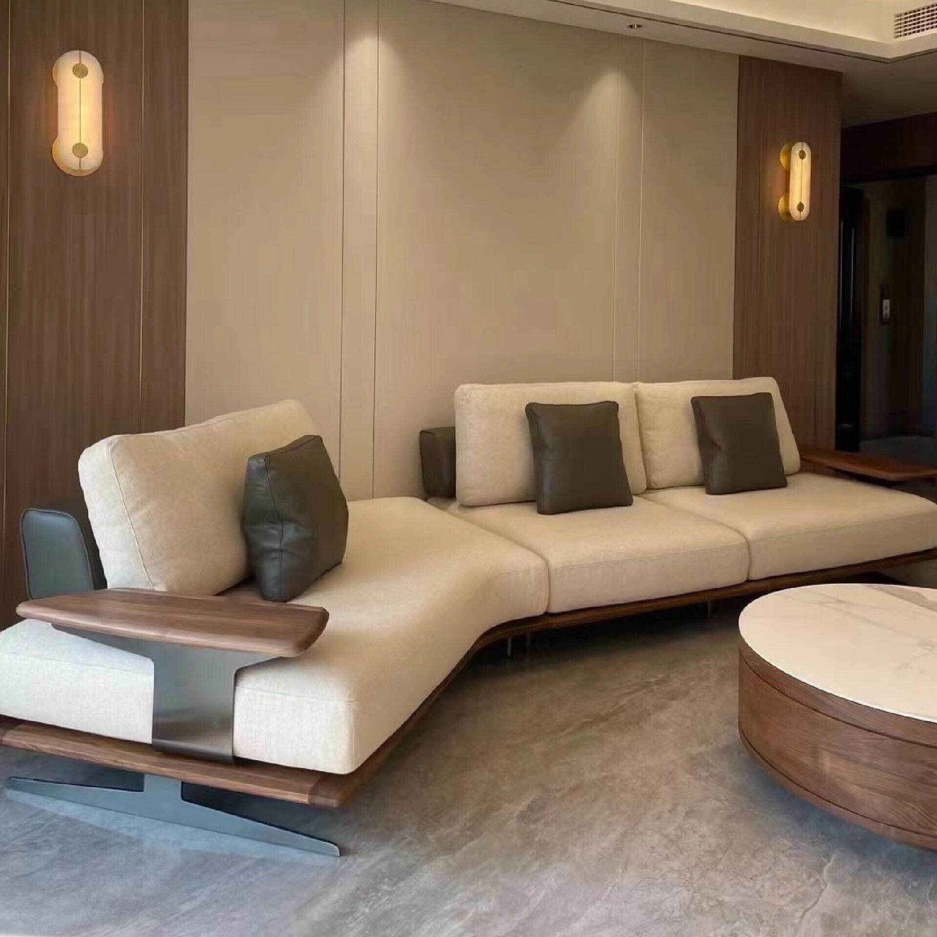 新中式轻奢实木沙发北美黑胡桃木大平层别墅酒店异形家具高端定制