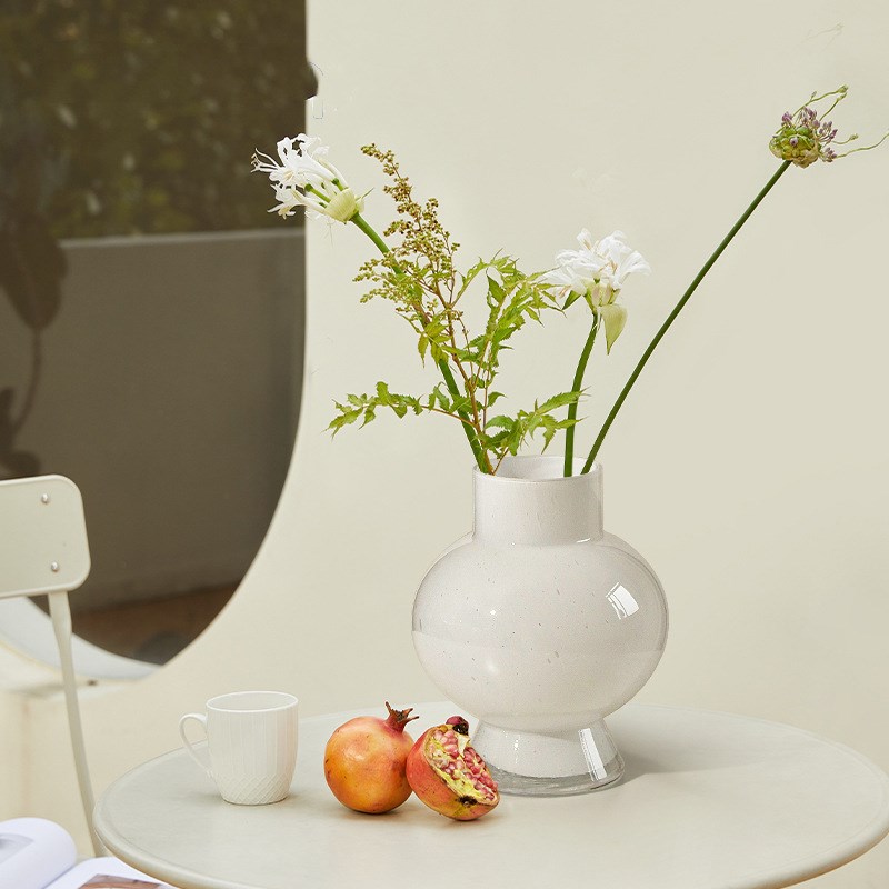 大秀家居 简约白月光中古水培玻璃花瓶软装饰品高级感花器摆件