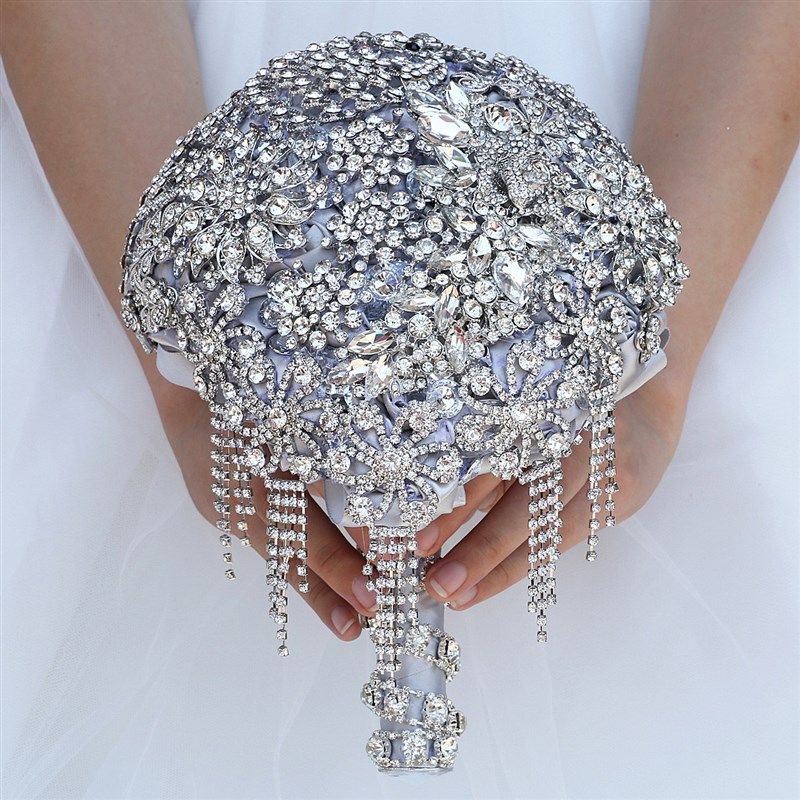 婚庆水钻满钻新娘手捧花饰品流苏花束 满钻水滴手捧花工厂W0302M