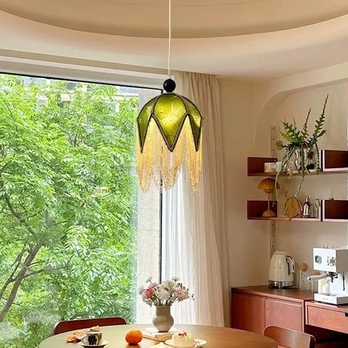 流苏花蕾吊灯复古风氛围感饭厅灯具刺绣布艺创意造型新款餐厅主灯