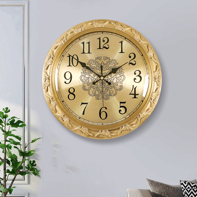 欧式黄铜钟表挂钟客厅2024新款C轻奢家用大气时尚石英钟圆形大挂