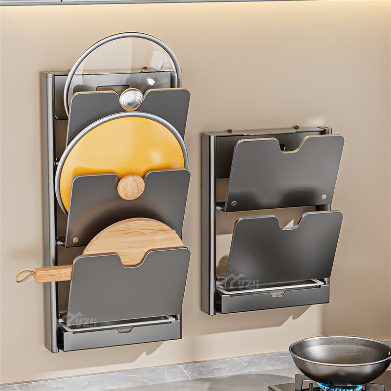 吸盘锅盖架壁挂h免打孔厨房置物架多功能家用收纳菜板放置器砧板