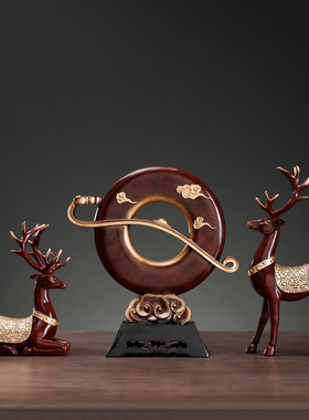 如意摆件酒柜电视柜家居工x艺送礼开业装饰品麋鹿客厅中式摆设