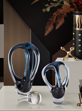 轻奢创意玻璃摆件抽象艺术品样板房软装客厅玄关家.居装饰摆设