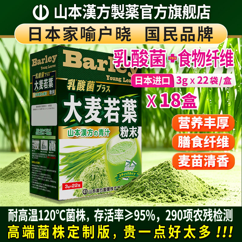 山本汉方日本原装进口大麦若叶青汁粉乳酸菌高膳食纤维代餐粉18盒图片