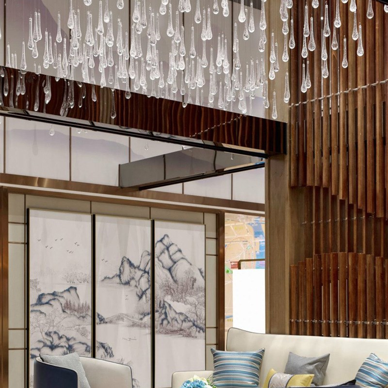 酒店大堂水晶吊灯售楼部沙盘艺术创意异形水滴装饰吊饰非标工程灯