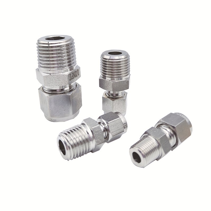 MC直通接头1/4 外丝卡套二通316L不锈钢NPT外螺纹转卡套1/8 6mm