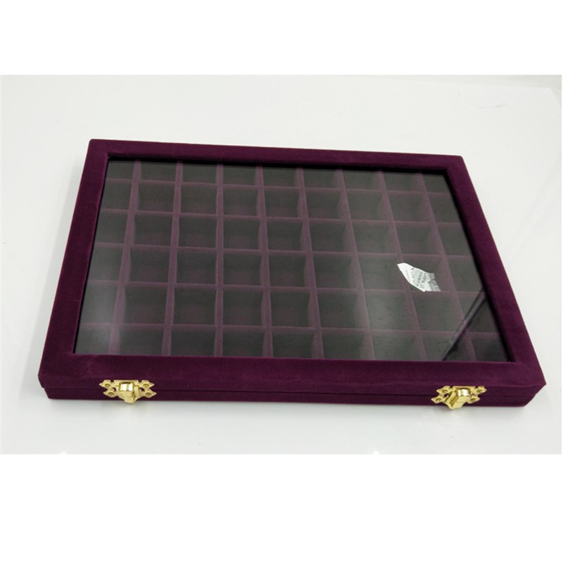 绒布大号珠宝箱 美甲饰品展示盒带玻璃盖子珠宝小饰品收纳盒