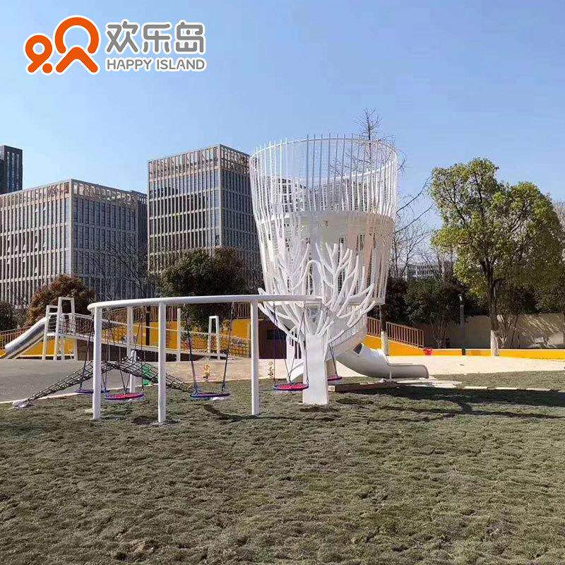 无动力游乐设备规划设计树上鸟巢组合滑梯儿童乐园小区无动力设施