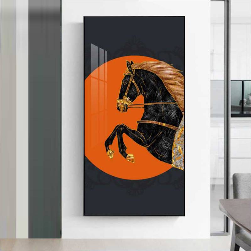 马到成功竖版壁画大气现代轻奢欧式玄关装饰画墙画走廊过道挂画图片