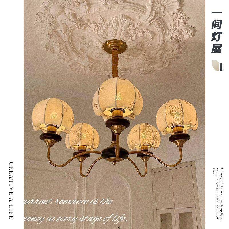 南风洋中古客厅吊灯布201艺纹卧室灯胡美式花复古餐厅灯桃木灯具