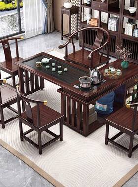 木茶旋转式茶台阳台PYY小户型移动木1米1.2实米桌椅桌组合橡胶带