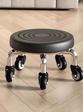 向轮小矮凳子家圆凳美缝MZO修脚儿童用学步万凳静足浴小板凳带滑