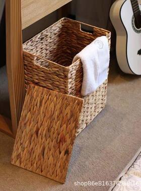 葫芦草编织脏纳篮OZC衣方形带盖收筐容量卧室大衣服收纳盒