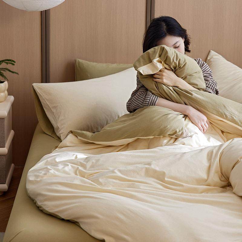 A类全棉针织棉四件套色双用拼轻奢风纯品棉床单被套纯母婴级床PPF