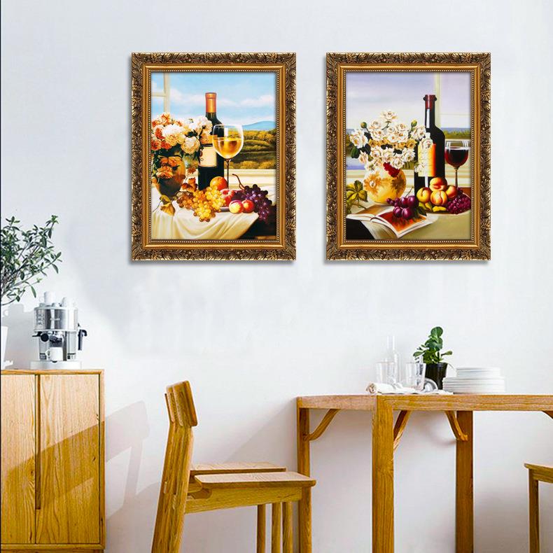 餐欧厅装饰式画挂24画三画联厨房饭厅壁画有框画壁高清静物葡萄水