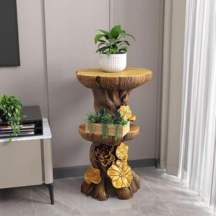客大型落地摆件木饰桩头电视柜旁厅家居装TLH盆栽收纳树根雕工艺