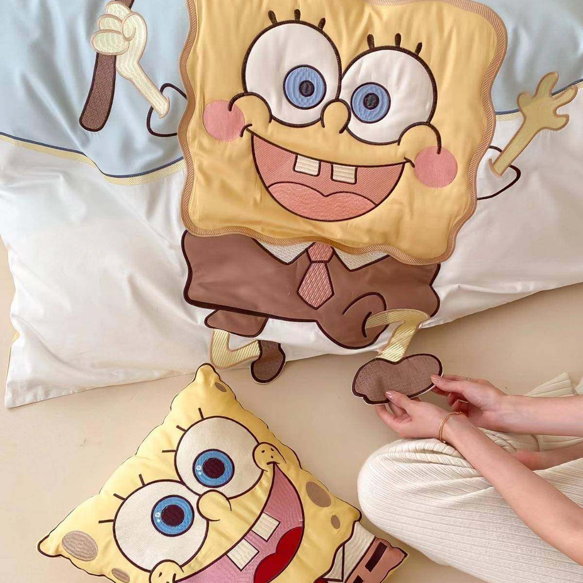 卡通风可床海绵宝宝100DCB支棉长爱绒棉四件套纯棉全儿童被套上用