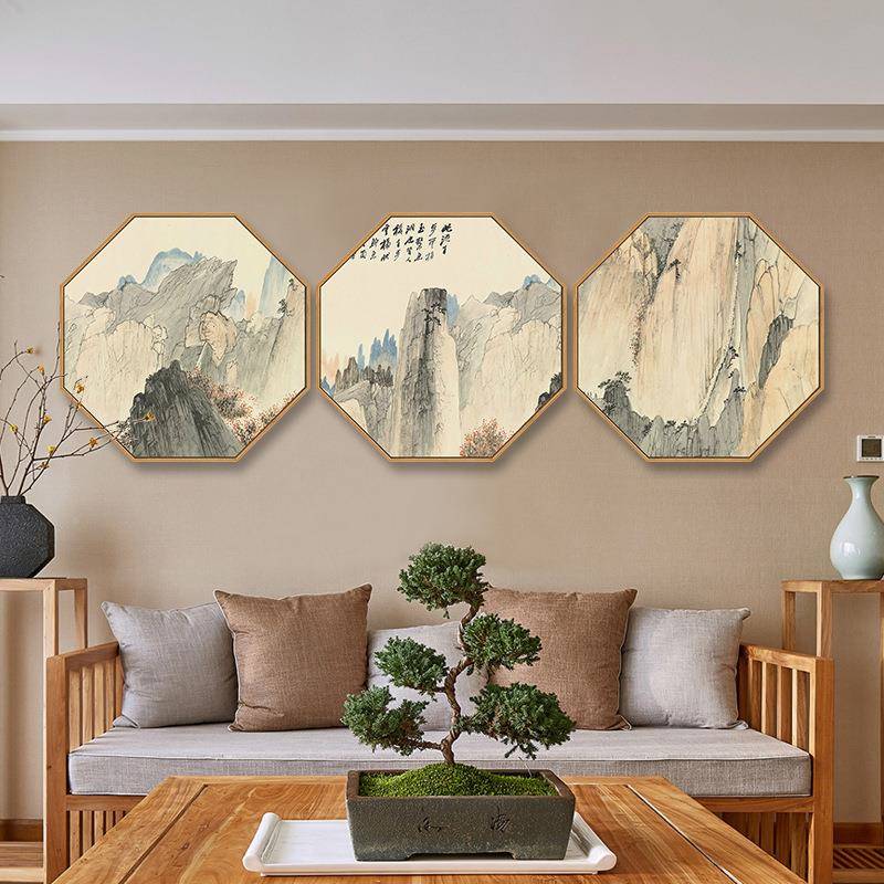 新671画中式边形望云楼风装饰客厅玄关书八房卧室走景廊山水挂画