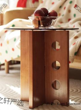 实钢木沙发洞洞边茶几法式中古桌子化玻璃FOL茶几复几古小圆桌