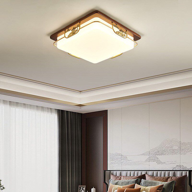 新中式全铜吸顶灯2023年新款中国风实木长方形客厅灯卧室餐厅灯具