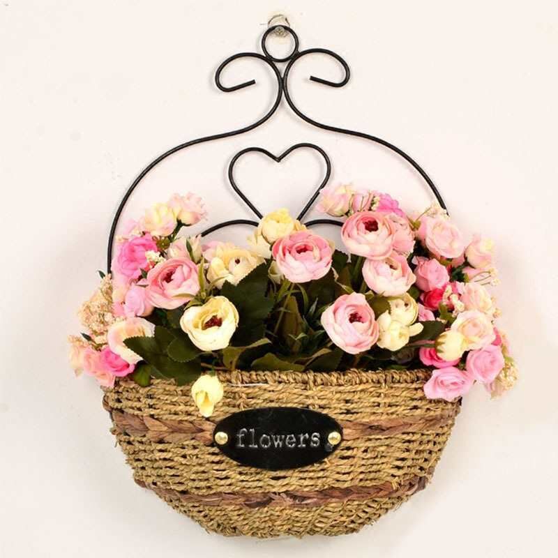 草编柳编壁挂花篮 藤编墙挂 吊篮花盆 藤编花篮 插花挂篮