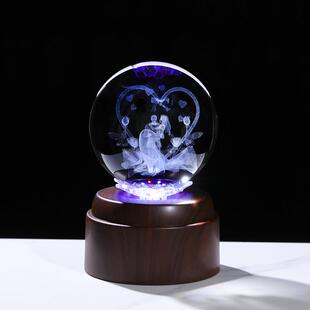 3d水晶球发光底座内雕球小夜灯星系太阳系创意桌面摆件学生礼品