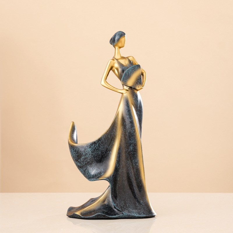 欧式轻奢扇子美女酒架树脂摆件家居客厅酒柜酒店大堂餐桌摆设