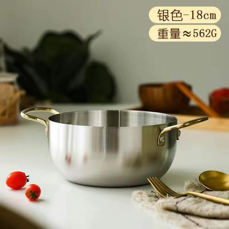 网红泡面锅韩式不锈钢拉面锅金色海鲜锅双耳干锅平底锅火锅盆饭盆