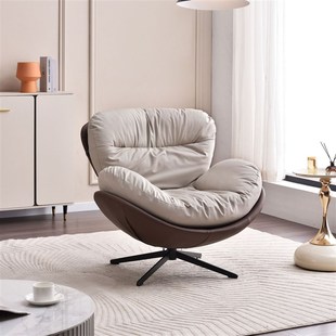 意式轻奢单人可旋转沙发椅硅胶皮懒人沙发客厅阳台加羽绒蛋壳椅子