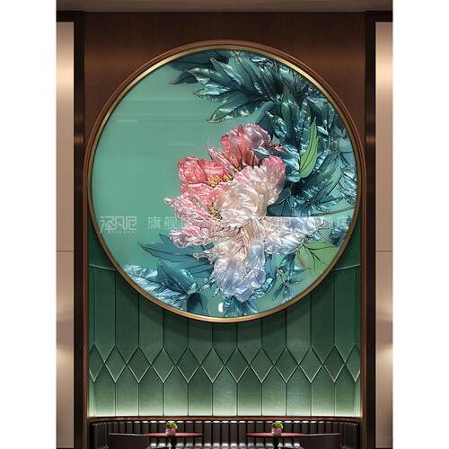 新中国风圆形纯手工珐琅装饰画无障碍豪华入口挂画现代立体餐厅壁