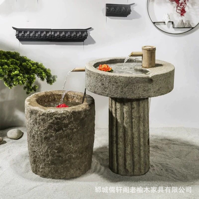 庭院景观旧石器石磨茶盘