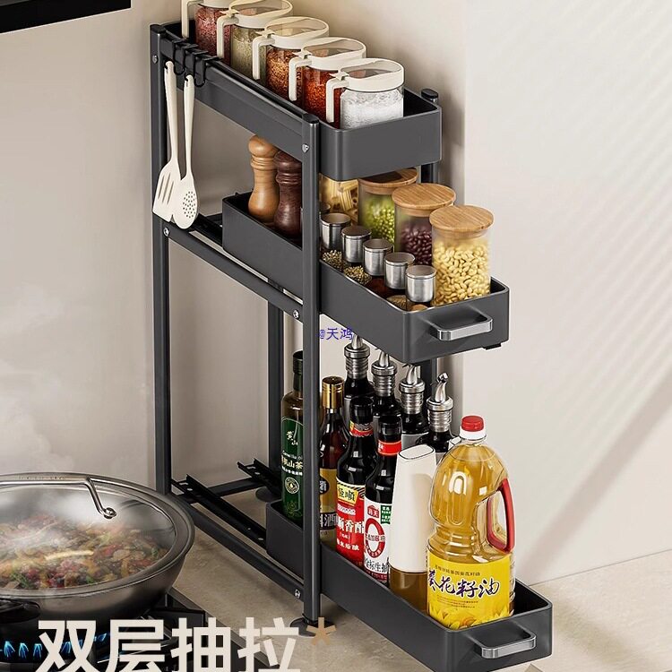 厨房窄边调料置物架转角抽拉式家用台面调味品小型油盐酱醋收纳架