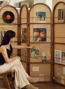 复古移书动藤编折叠门屏风客厅卧室玄关入户正对法式隔断DVM置物