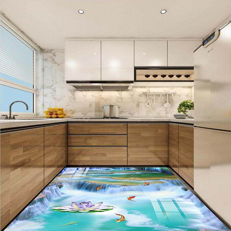 厨房防滑防油耐脏吸水脚垫铺满可裁剪硅藻泥荷花系列地垫地毯全铺