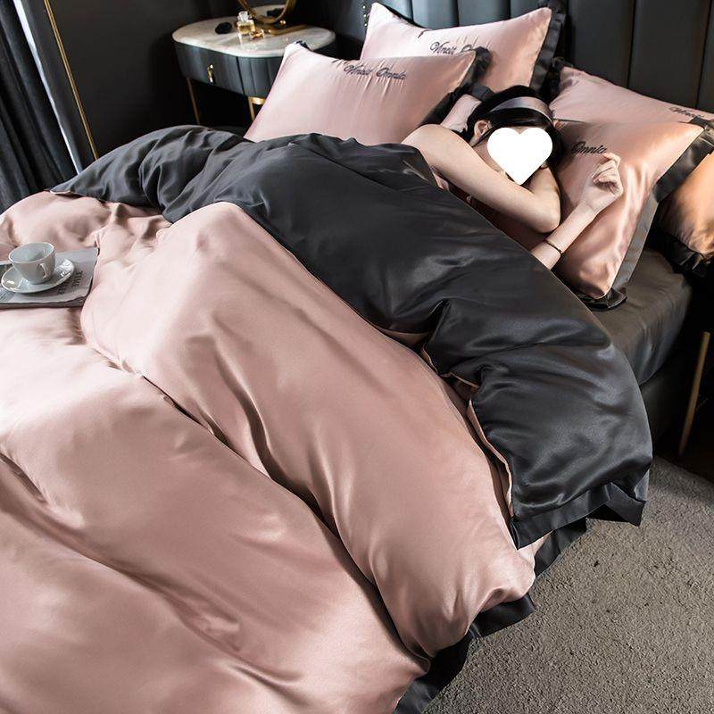 夏水洗真丝凉四件套冰丝滑2MNWFhQY上用品季冰丝裸睡床床笠被
