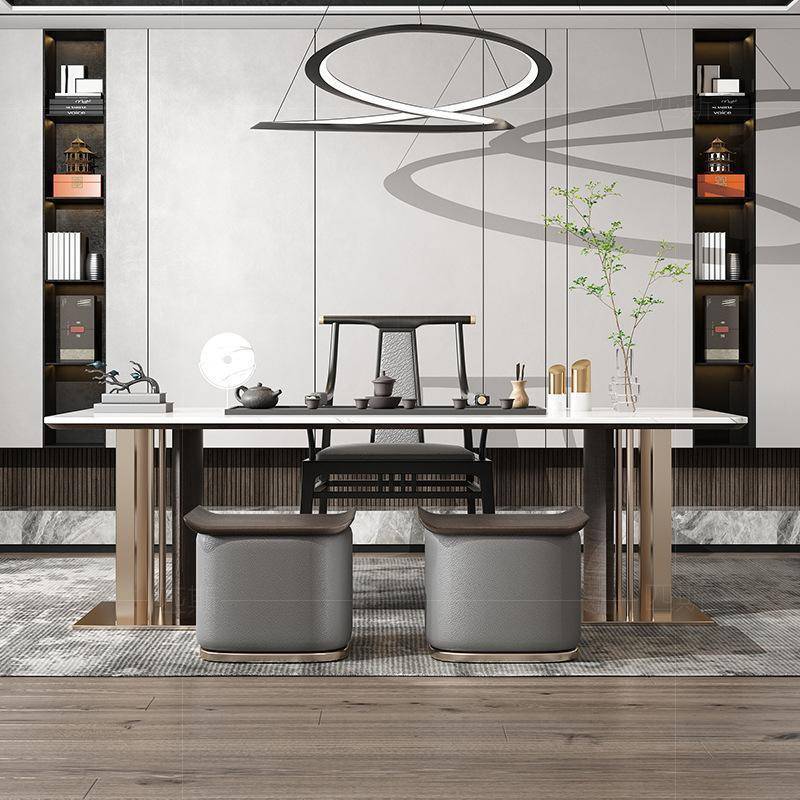 新中式岩板茶桌椅实木用椅茶台现简约轻家奢办公室代DAB组合