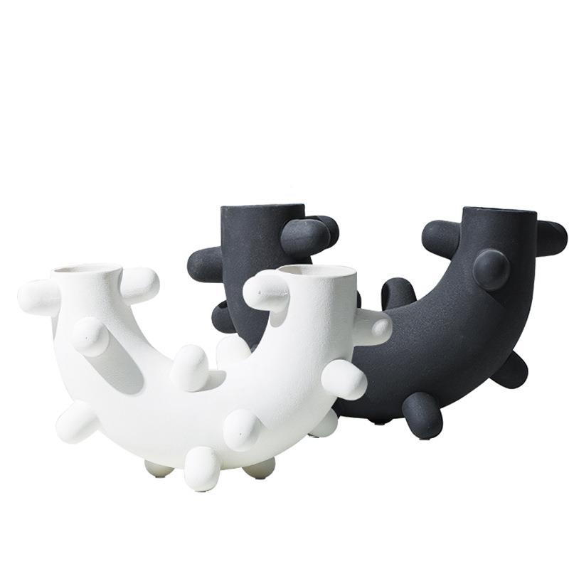 约砂黑白磨陶瓷花瓶摆件售简楼处插关花器样板XBQ房软装餐桌玄装