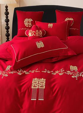 甜.蜜蜜新款纯棉刺绣婚庆5大红四件套15QDSm床单款四件套迎喜爱意