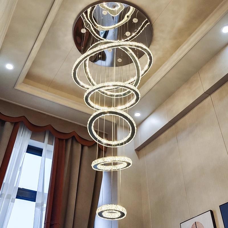 楼复式客492大吊灯现代奢别墅创轻意厅灯酒店大堂售楼部loft楼梯