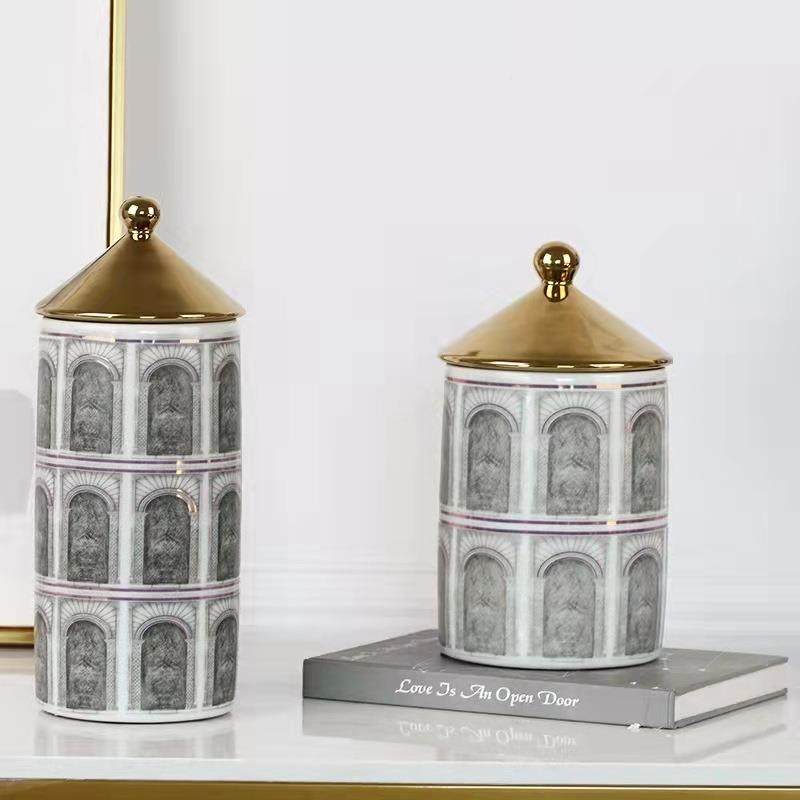 现代轻奢建房筑客图案陶瓷盖罐样板厅玄FPR售楼部软装关饰品电镀,橡塑材料及制品,工业陶瓷,淘宝优惠券,粉丝福利购,淘宝优惠卷