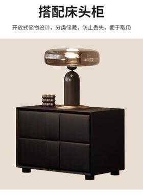 泡意芙床奶皮油风轻奢现代布床小户UWF型式主卧带灯双人黑色纳帕