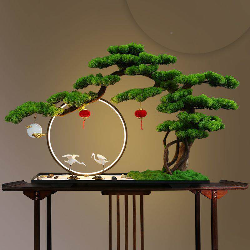 rcRabXmd中式盆真景仿迎客松客厅办饰公室摆新件酒店样板房玄关摆