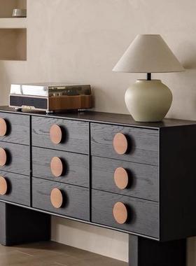 轻奢法关款实木九斗柜式复黑色现代简约客厅储物玄PHC餐边柜古电