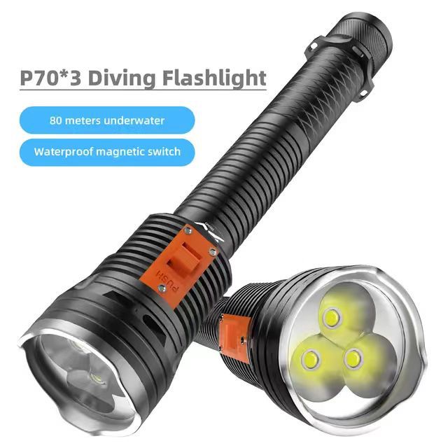 跨境热销3*P70潜水手电筒LED强光防水补光手电筒专业潜水灯