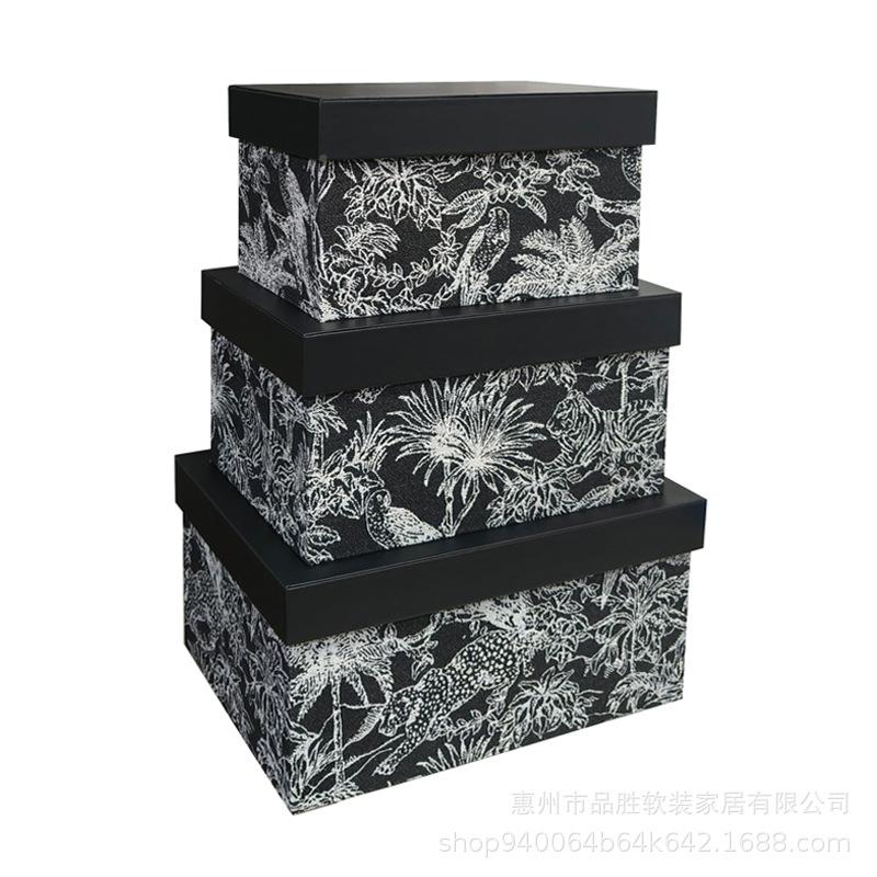 现代装简样约木质皮质丛林动物纹收纳盒轻奢高档家居板间PS226帽