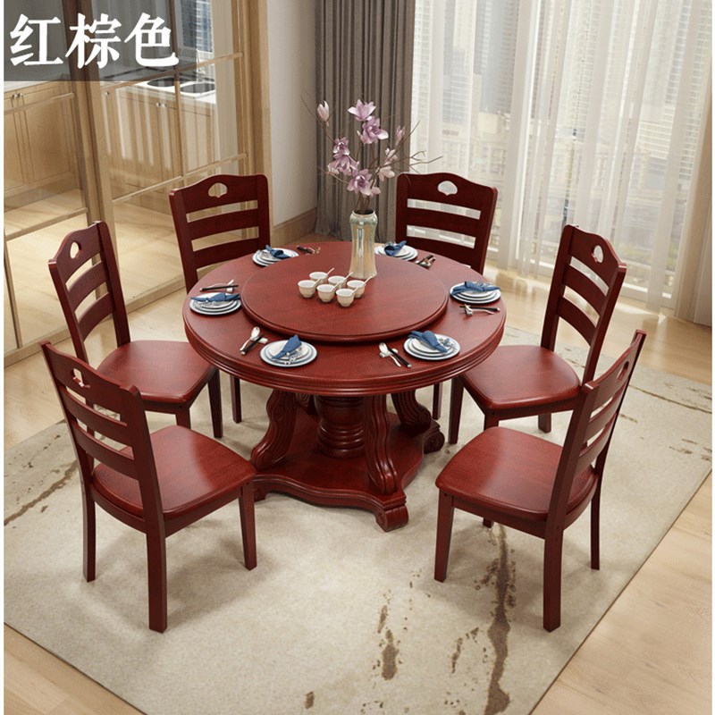 实木餐桌椅组合家用酒店中式大圆桌1.5米10人圆餐桌带转盘经济型
