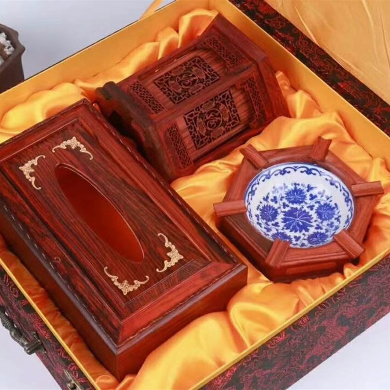 厂家酸枝文房三件套纸巾盒烟灰缸笔筒文房四宝书房客厅用品